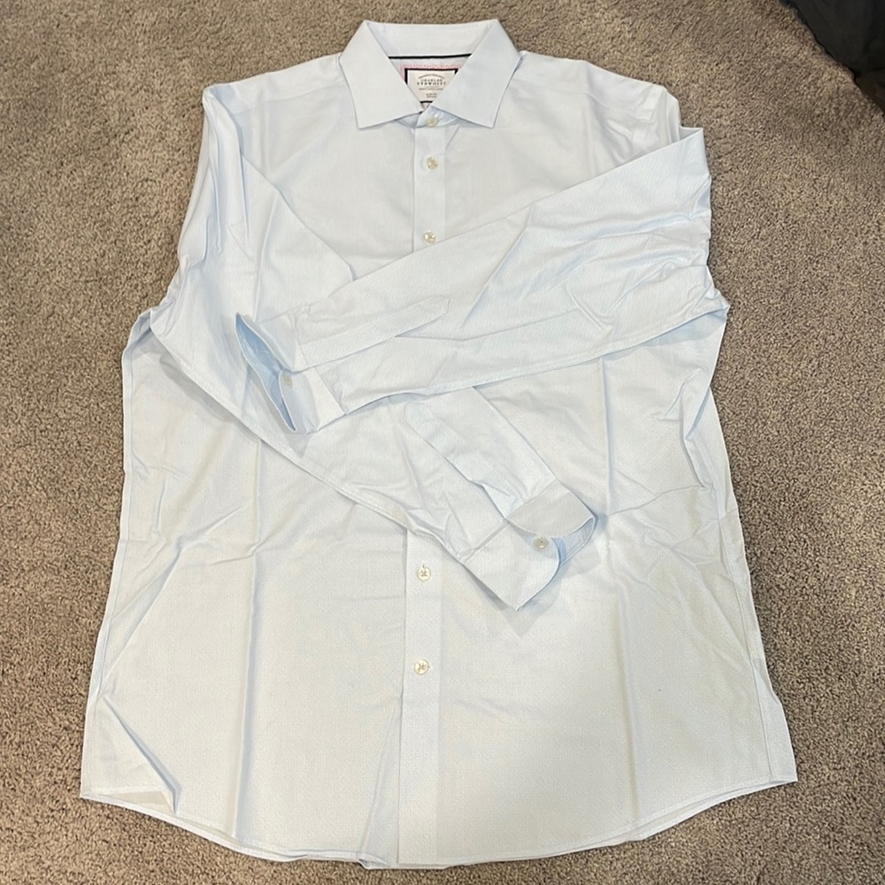 Business Casual Collar Non-Iron Oval Printed Cotton Dress Shirt - Sky Blue